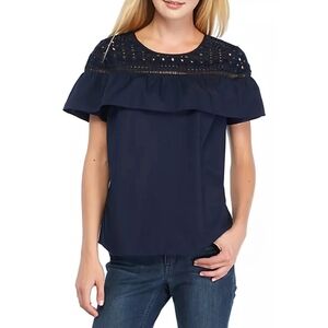 Crown and Ivy Navy Ruffle Blouse Sz M